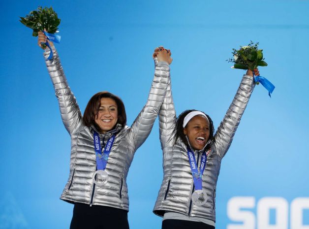 Elana Meyers and Lauryn Williams celebrate their silver medal win at Sochi Olympics. Image Credit: www.sfgate.com