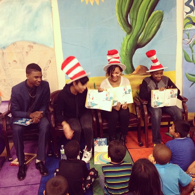 Meagan Good reading to the children. Image Credit: IG
