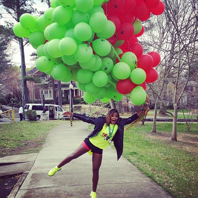 Big Red and Green balloons ready to lift off before the start of the 5K run/walk event. Image Courtesy: Instagram