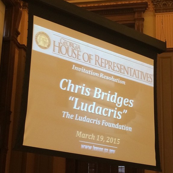 In black in white..er..okay orange and white, Luda is officially on Georgia's lawmakers' minds. Photo courtesy: ludacrisfdtn instagram